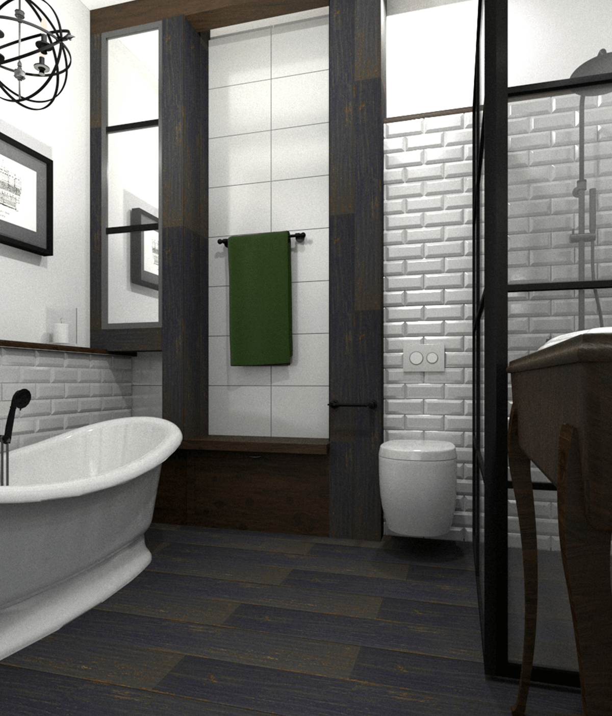 Badezimmer im Vintage-Stil in schwarz-weiß